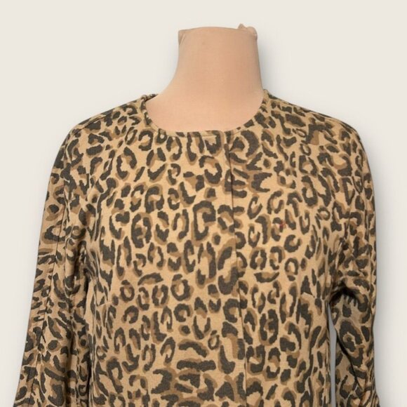 Leopard Coat Jacket Small Midi Twill 3/4 Sleeves Simple Collar 2000s EUC Fall - Picture 4 of 13